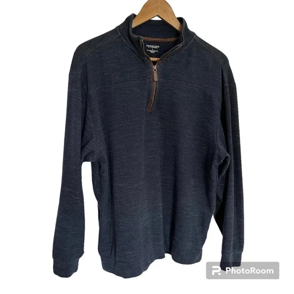Roundtree & Yorke Quarter Zip Heather Navy Mock Neck‎ Sweater Size Large - Picture 1 of 8